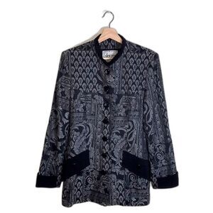 Vintage Sfarzo ladies button up printed detail coat blazer with shoulder pads